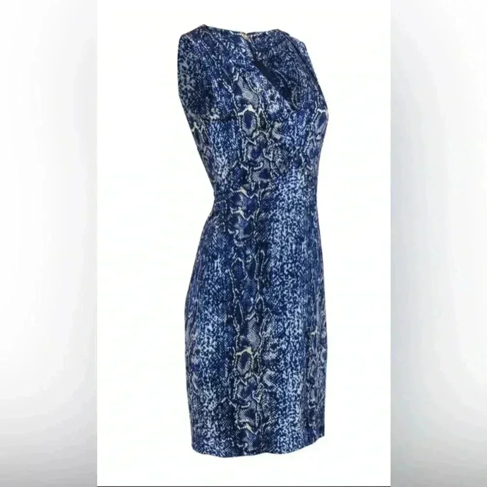 Tory Burch - Blue Snakeskin Print Sleeveless Silk Fit & Flare Dress Size Xs